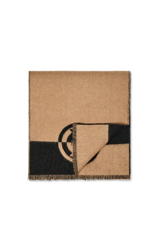 Holland Cooper Jacquard Scarf in Camel Black Contrast