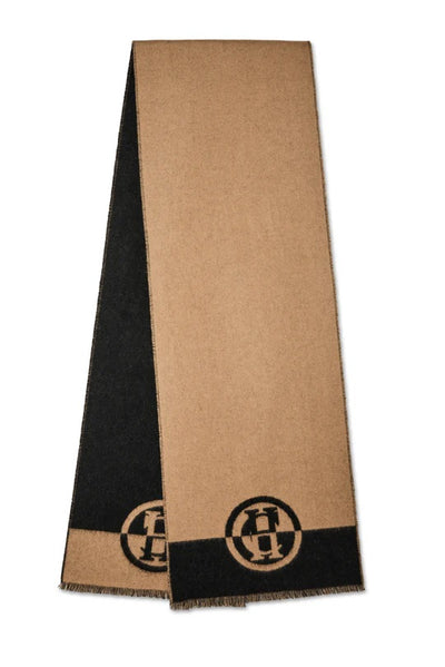 Holland Cooper Jacquard Scarf in Camel Black Full