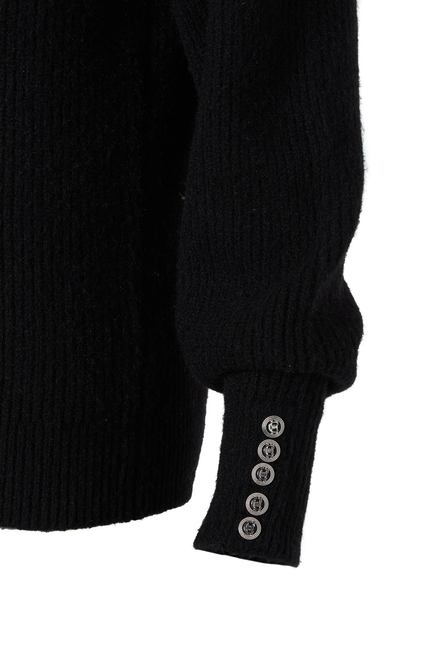 Holland Cooper Kelsie Rib Embellished Roll Neck Knitwear in Black Cuff