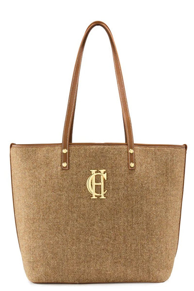 Holland Cooper Kensington Tote Bag in Tan Herringbone Front