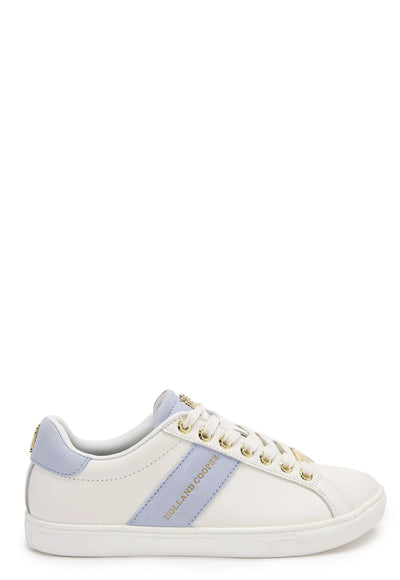 Holland Cooper Knightsbridge Court Ladies Trainer in White Smokey Blue Side