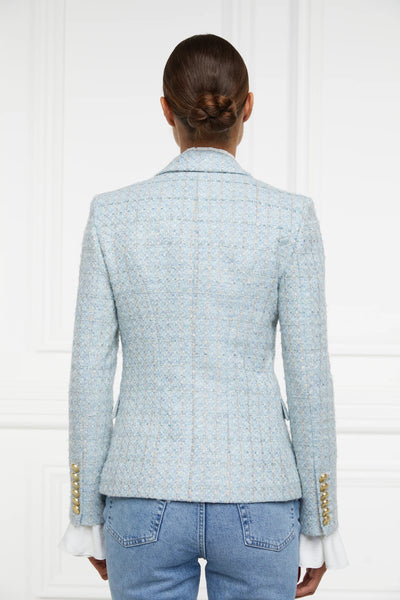 Holland Cooper Knightsbridge Ladies Blazer in Sky Blue Boucle Model Back