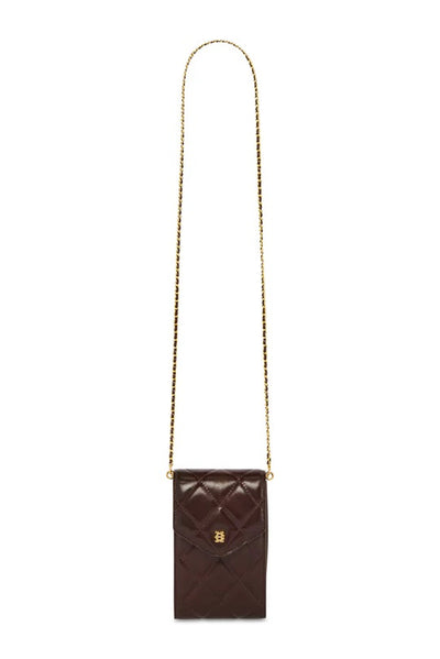 Holland Cooper Knightsbridge Quilted Ladies Phone Pouch in Chestnut Leather Front Chain