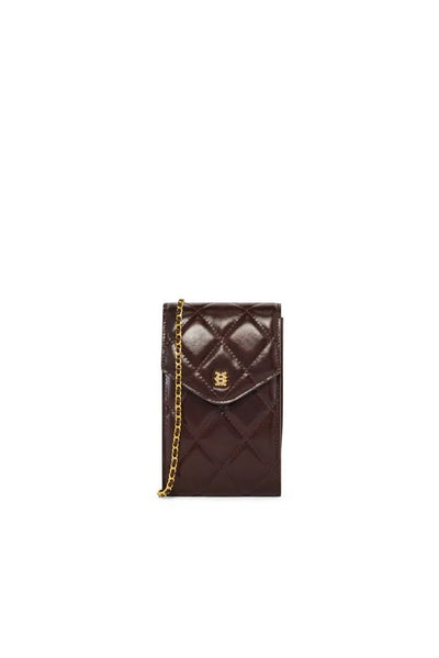 Holland Cooper Knightsbridge Quilted Ladies Phone Pouch in Chestnut Leather Front