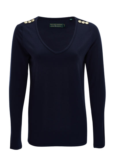 Holland Cooper Long Sleeve V Neck Tee in Ink Navy Front