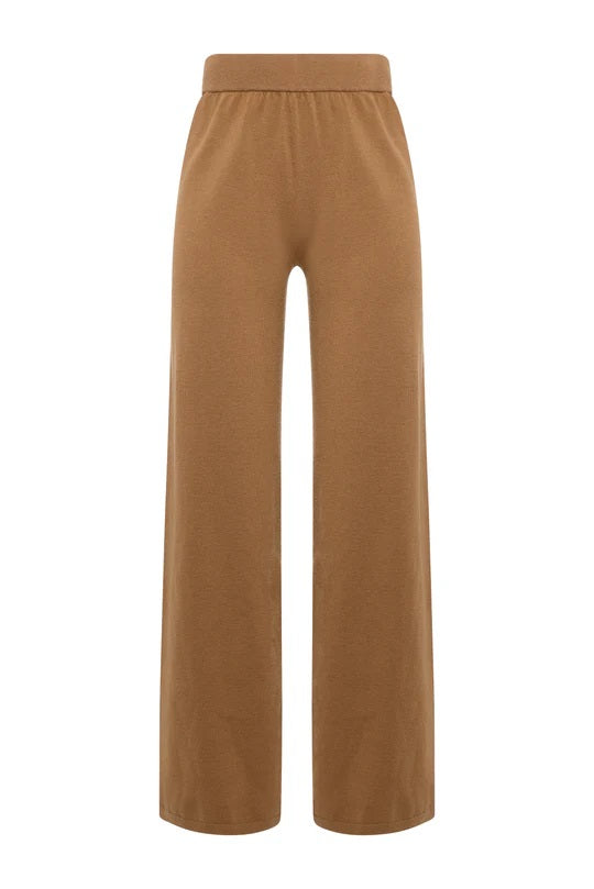 Holland Cooper Maria Knitted Wide Leg Pant in Caramel Front