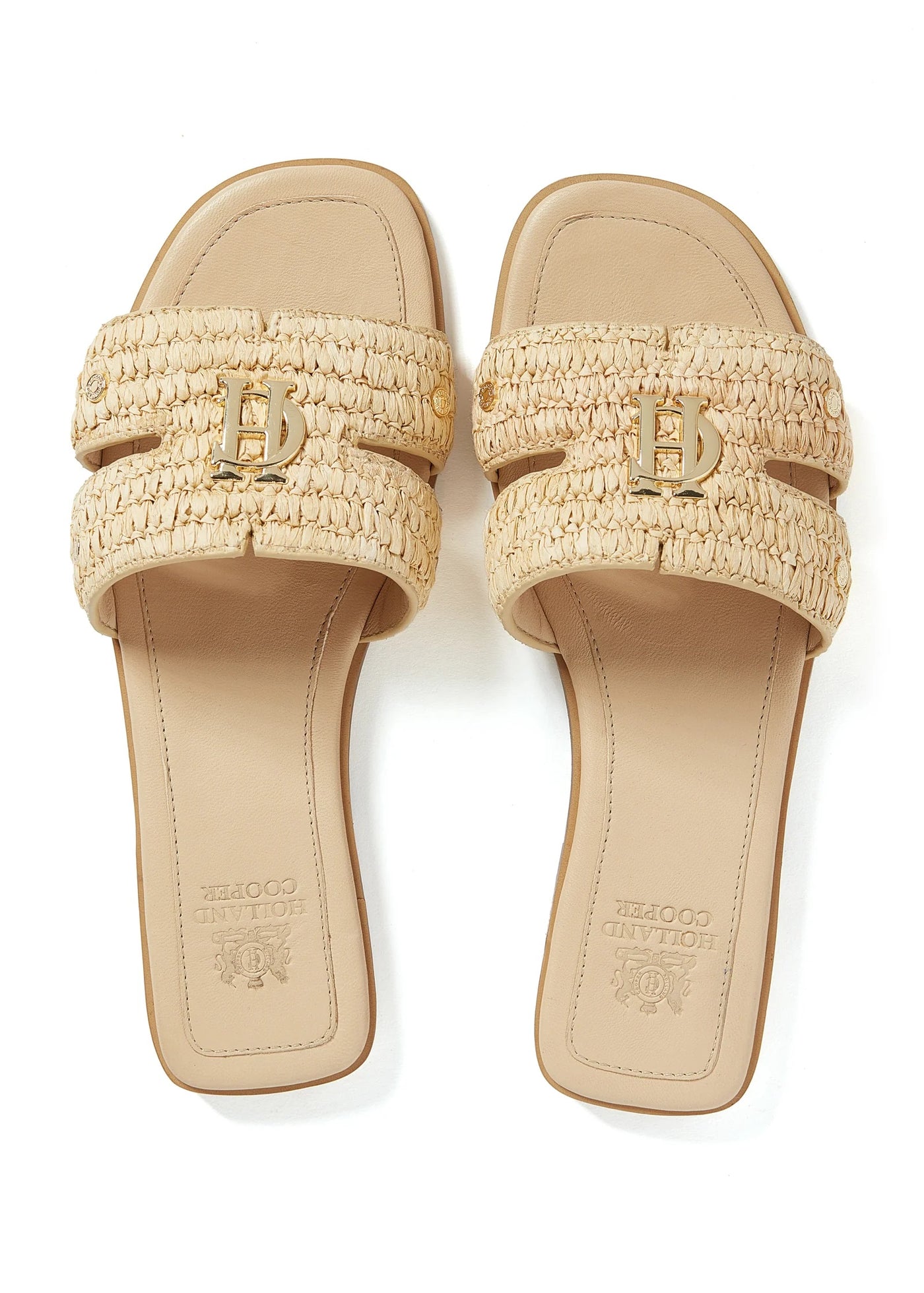 Holland Cooper Monogram Ladies Slide in Natural Straw Birdseye