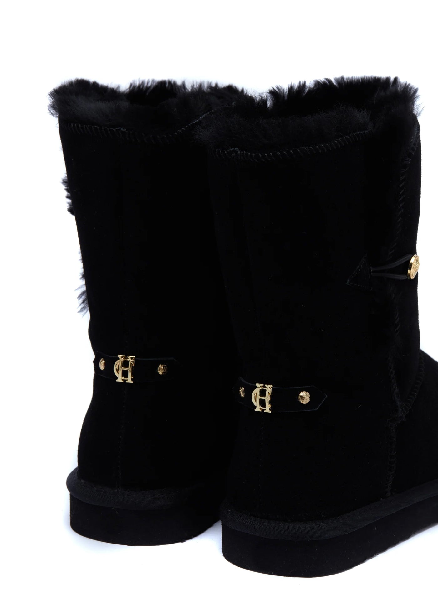 Holland Cooper Shearling Boot in Black Heel