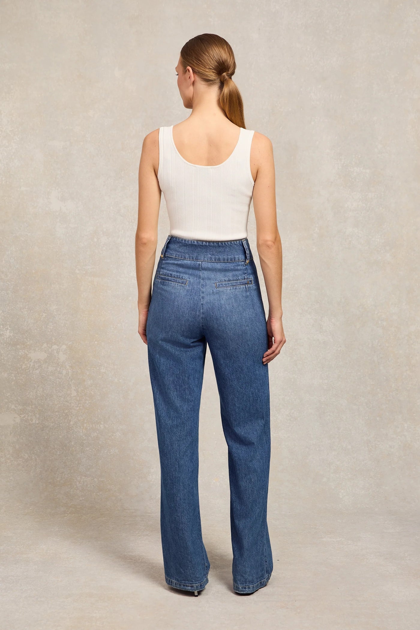 Holland Cooper Tiffany Wide Leg Jean in Denim Model Back