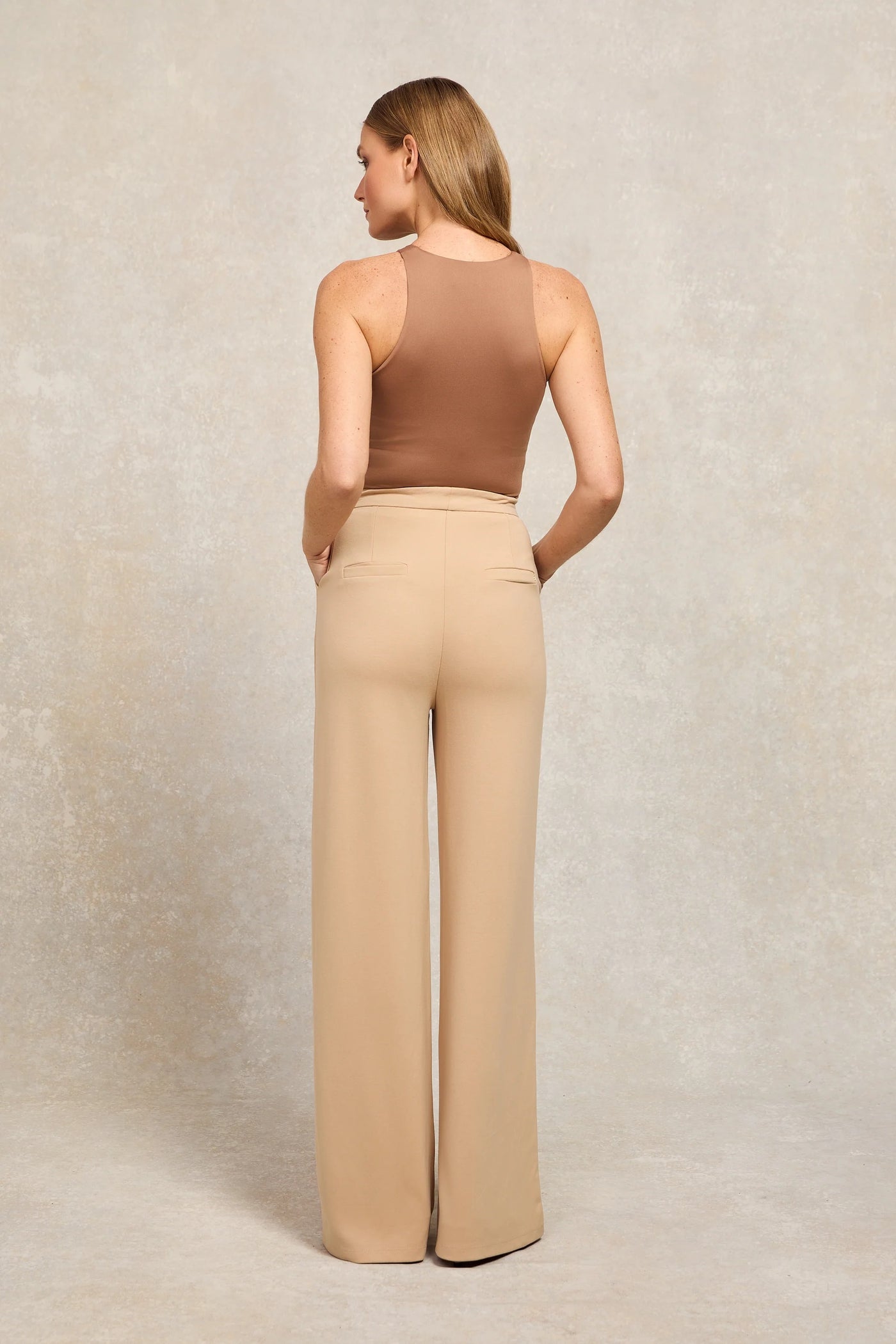 Holland Cooper Wide Leg Pant in Camel Camel Model Back