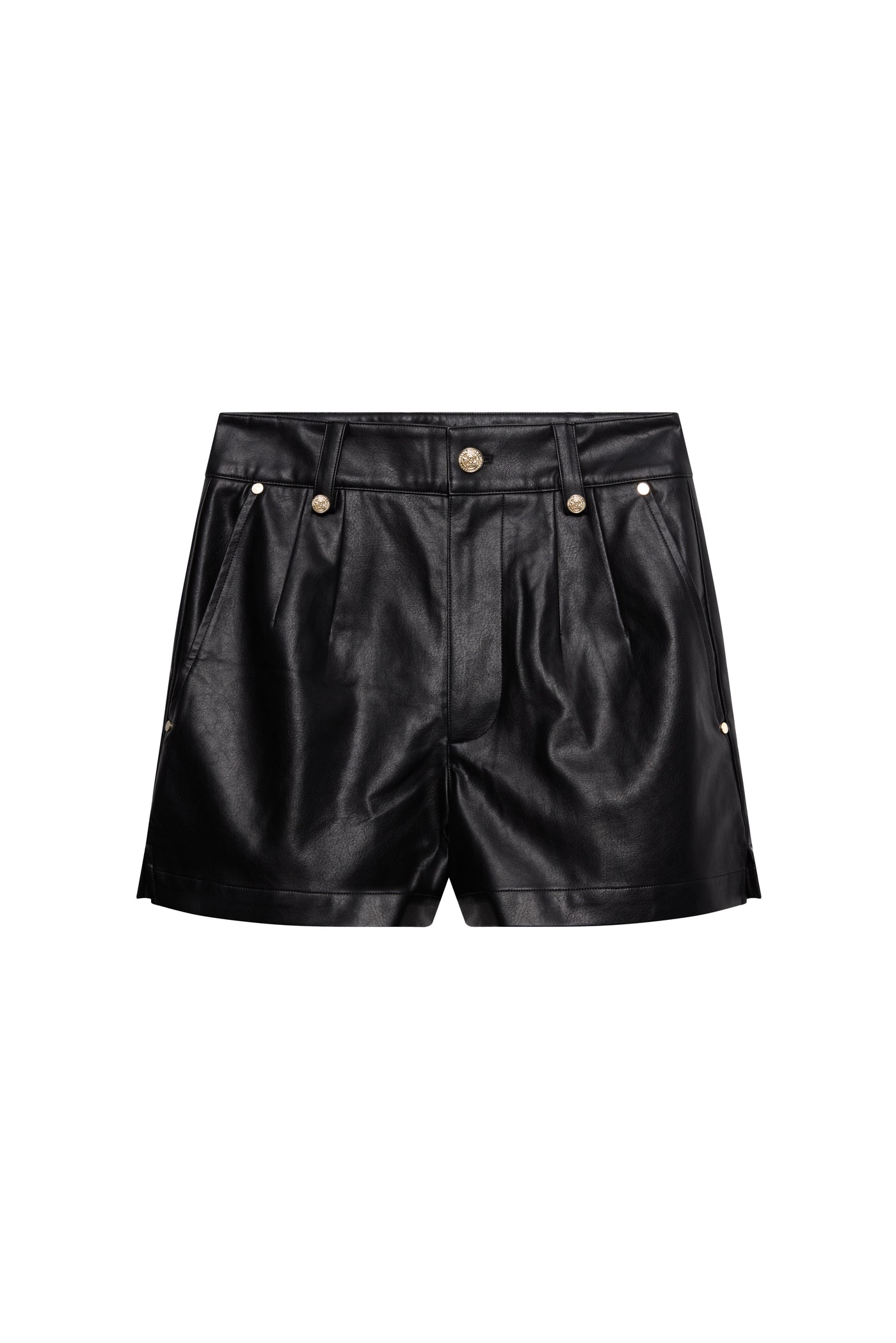 Holland Cooper High Waisted Faux Leather Short in Black Front