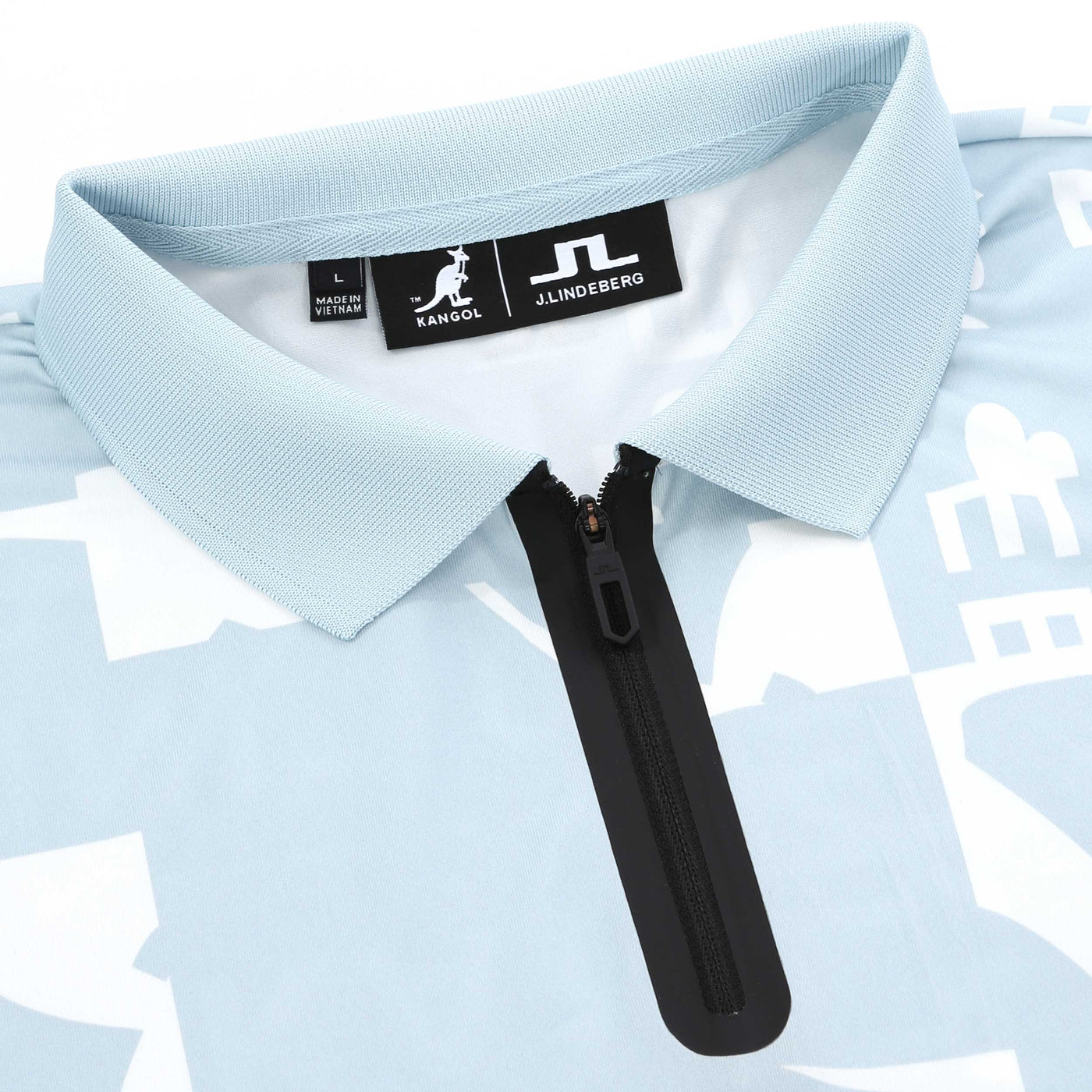 J.Lindeberg Miro Print Polo Shirt in Kangol WinterSky White Placket