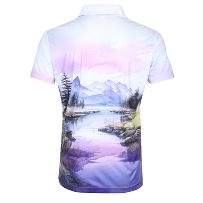 J.Lindeberg Samuel Polo Shirt in Landscape Watercolour Purple Back