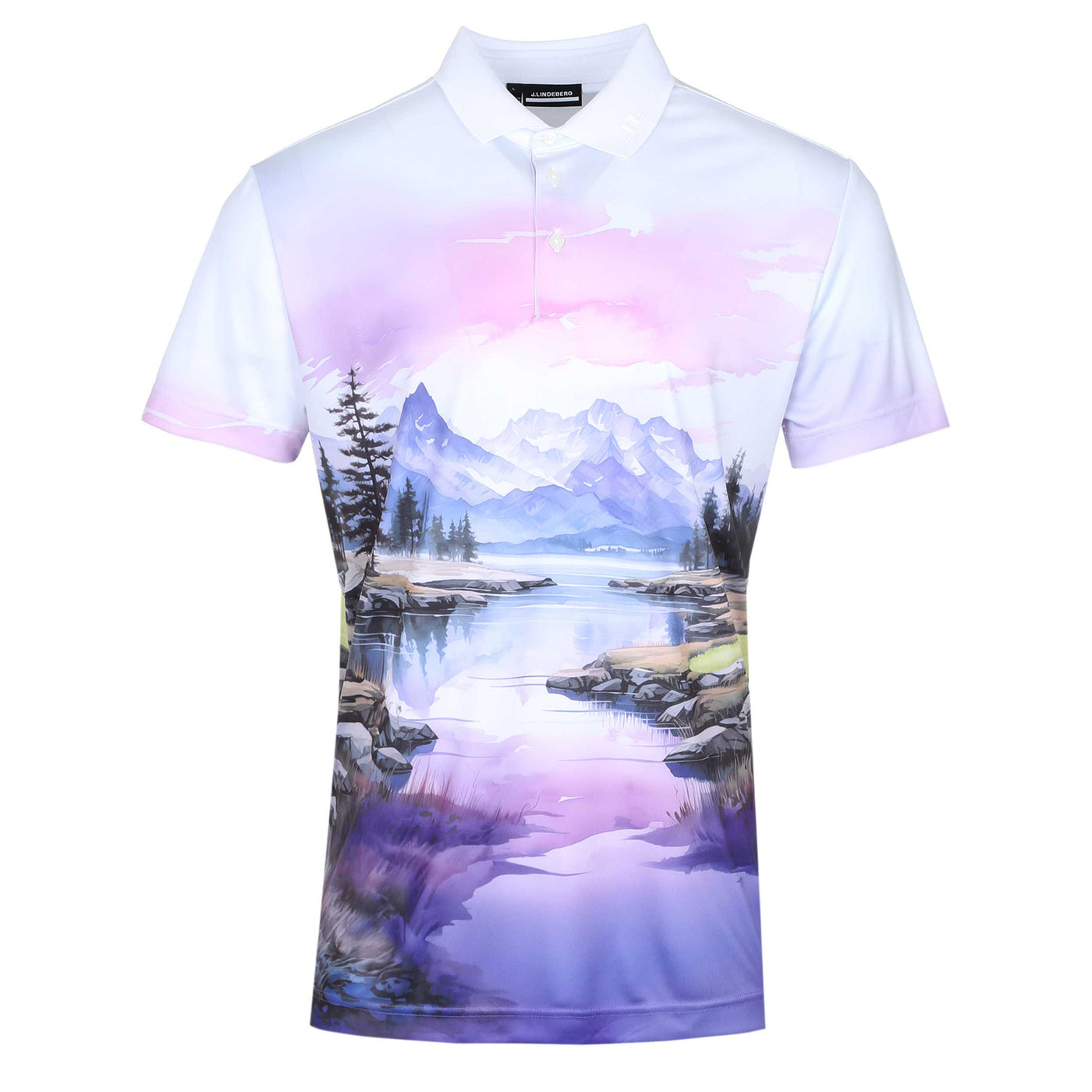 J.Lindeberg Samuel Polo Shirt in Landscape Watercolour Purple