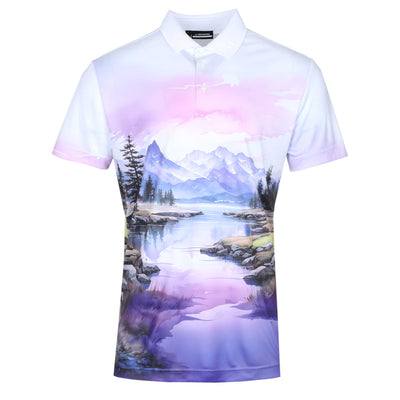J.Lindeberg Samuel Polo Shirt in Landscape Watercolour Purple