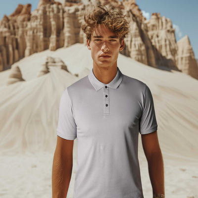 Marai Pique Polo Shirt in Light Grey Model