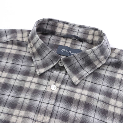 Oliver Sweeney Censo Shirt in Grey Navy Check Collar