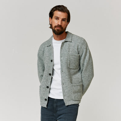 Oliver Sweeney Heywood Knitted Overshirt in Grey Model