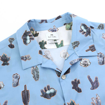 Paul Smith Cactus Print Reg Fit SS Shirt in Blue Collar