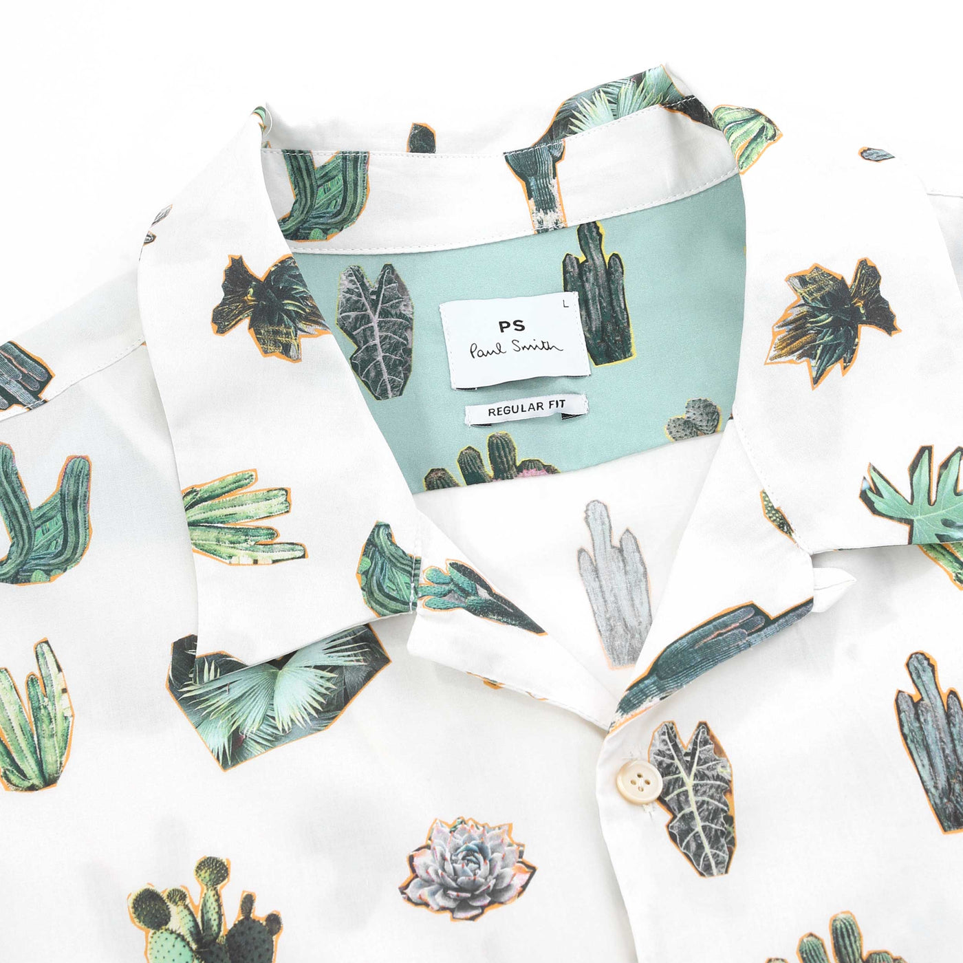 Paul Smith Cactus Print Reg Fit SS Shirt in WhiteCollar