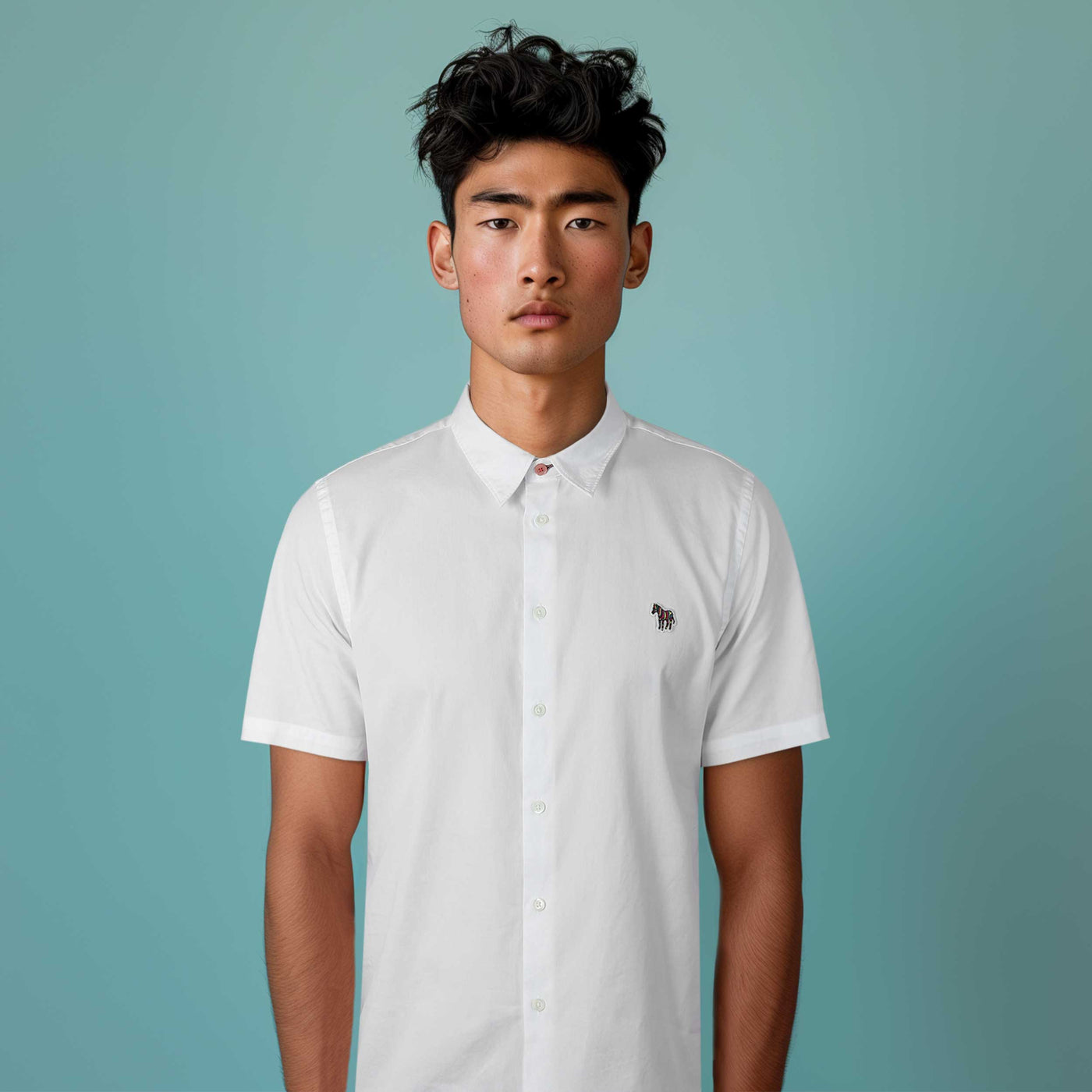 Paul Smith Casual Fit Zeb Badge SS Shirt in White Model