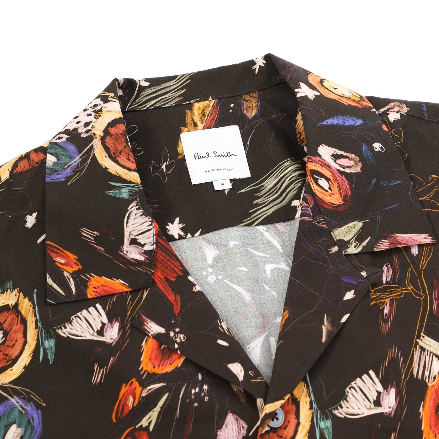 Paul Smith Floral Sketch Reg Fit SS Shirt in Black Collar