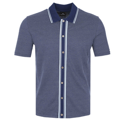 Paul Smith Reg Fit Button Front Polo Shirt in Navy