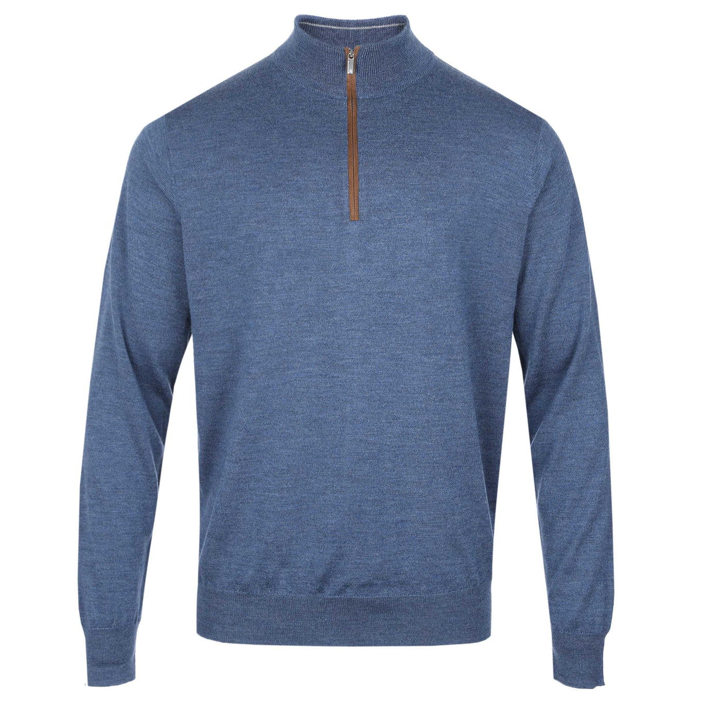 Peter Millar Autumn Crest Suede Trim 1/4 Zip Knitwear in Blue Haze