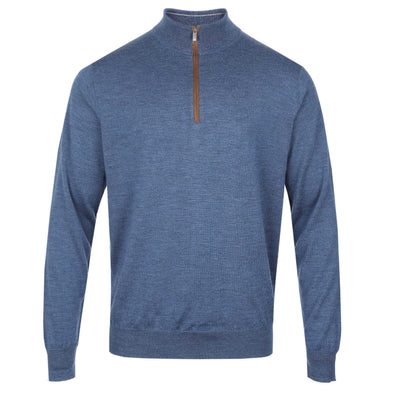 Peter Millar Autumn Crest Suede Trim 1/4 Zip Knitwear in Blue Haze