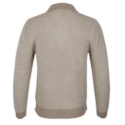 Remus Uomo 3 Button Chunky Polo Knitwear in Beige Back