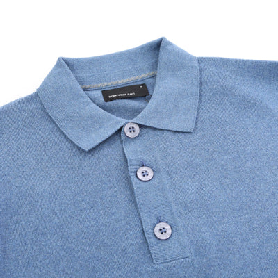 Remus Uomo Chunky 3 Button Knitted Polo Knitwear in Sky Blue Placket