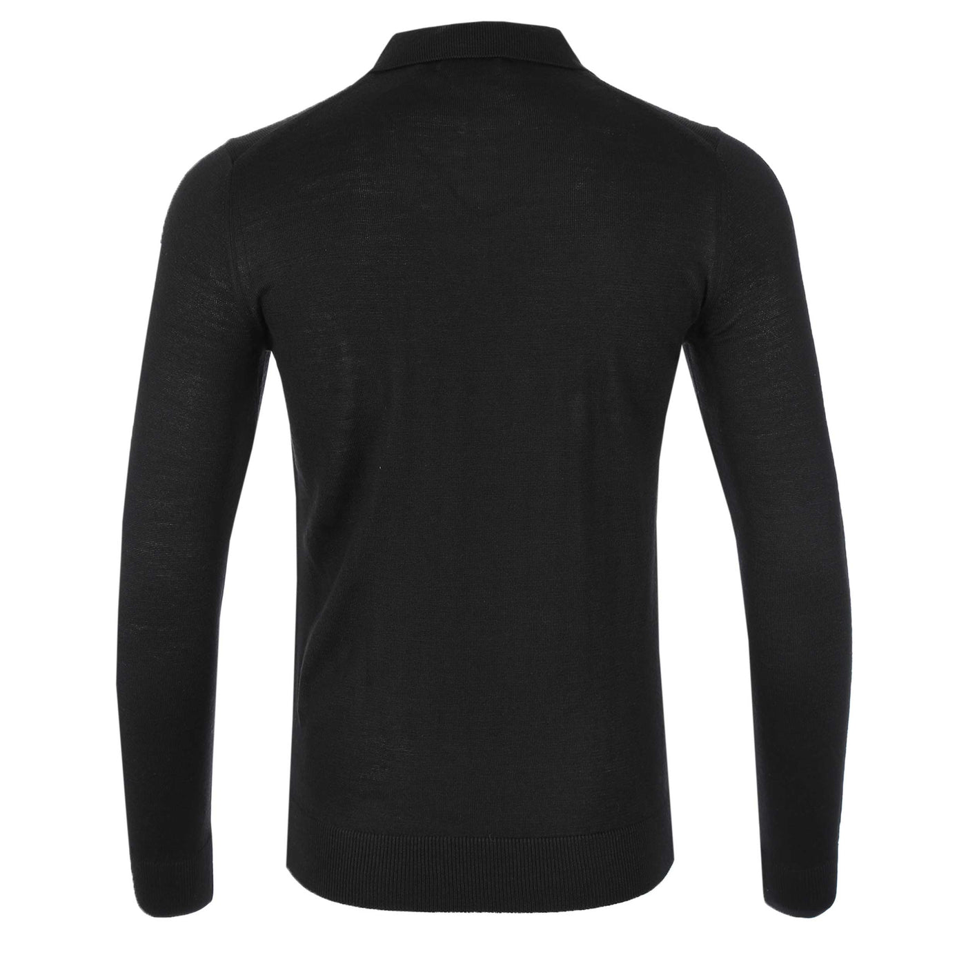 Remus Uomo Open Collar Knitted LS Polo Shirt in Black Back