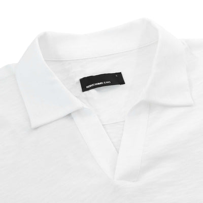 Remus Uomo Slub Skipper Collar Polo Shirt in White Collar