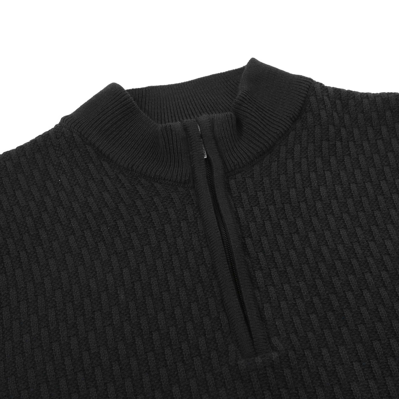 Remus Uomo Waffle 1/4 Zip Knitwear in Black Zip