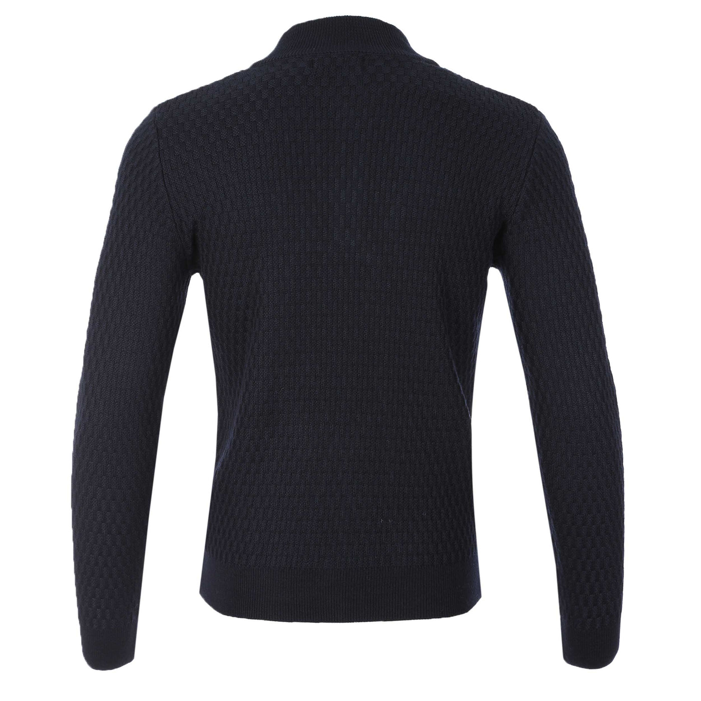 Remus Uomo Waffle 1/4 Zip Knitwear in Navy Back