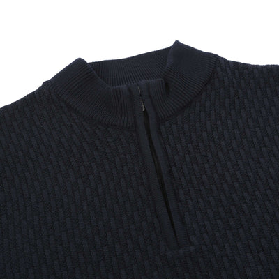 Remus Uomo Waffle 1/4 Zip Knitwear in Navy Placket