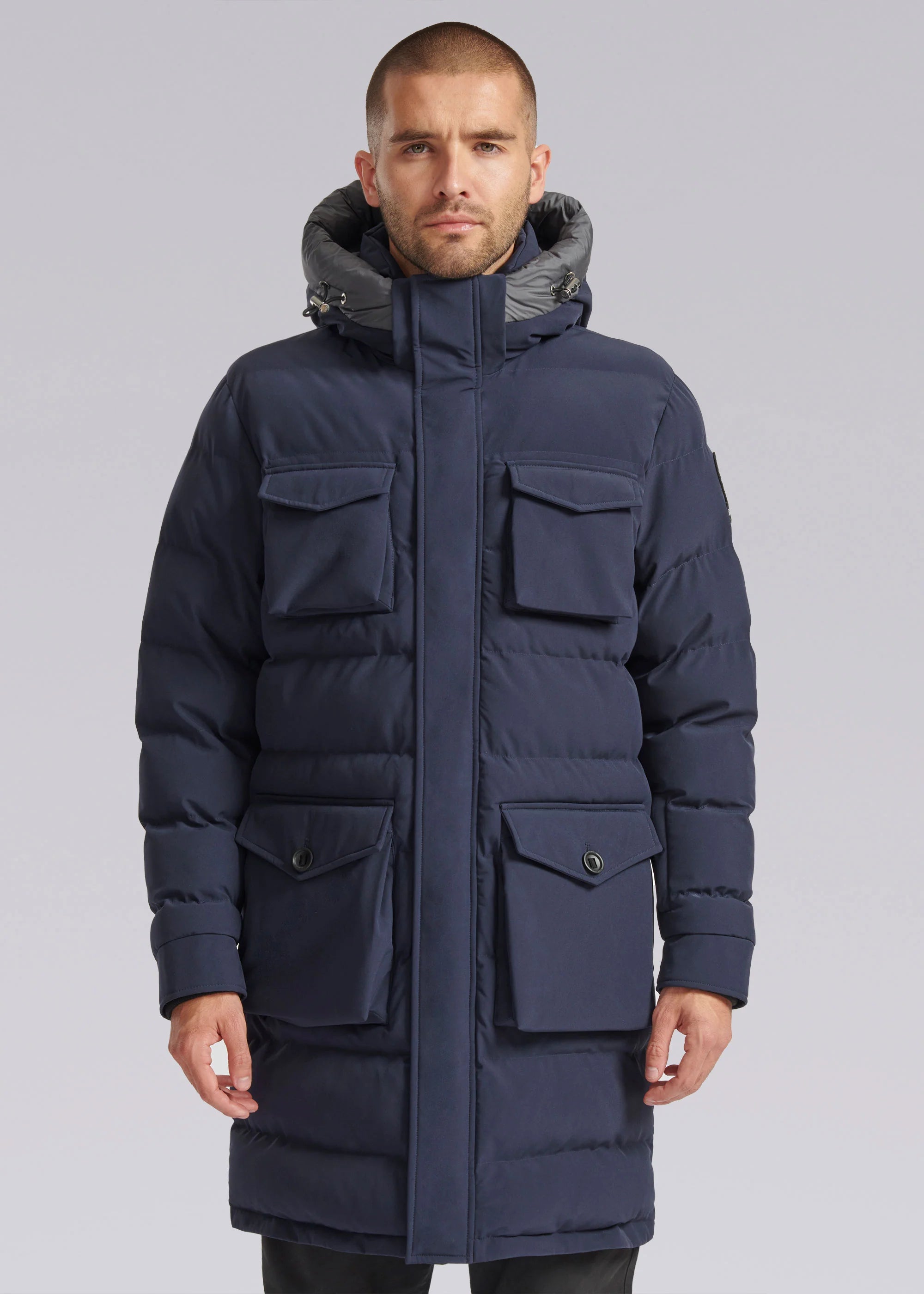 Sandbanks Branksome Long Puffer Jacket in Navy