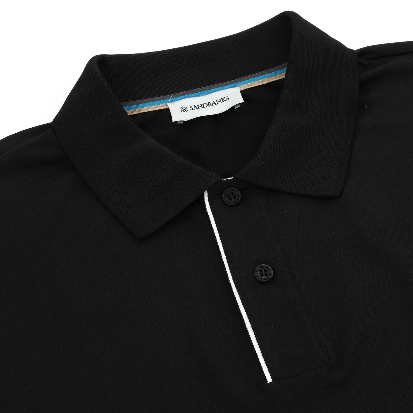 Sandbanks Contrast Placket Polo Shirt in Black Placket