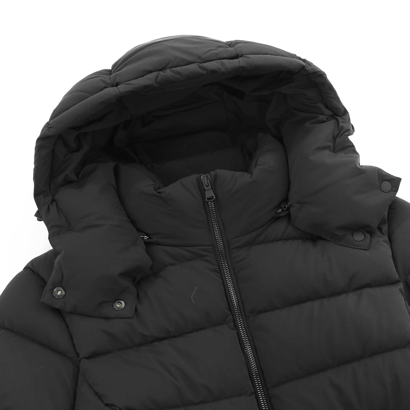 Sandbanks Dune Belted Mid Puffer Ladies Jacket in Black Hood