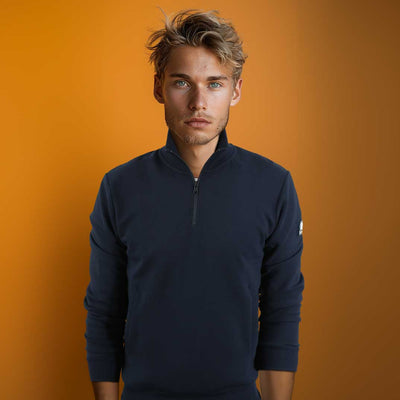 Sandbanks Interlock 1/4 Zip Sweatshirt in Navy Model