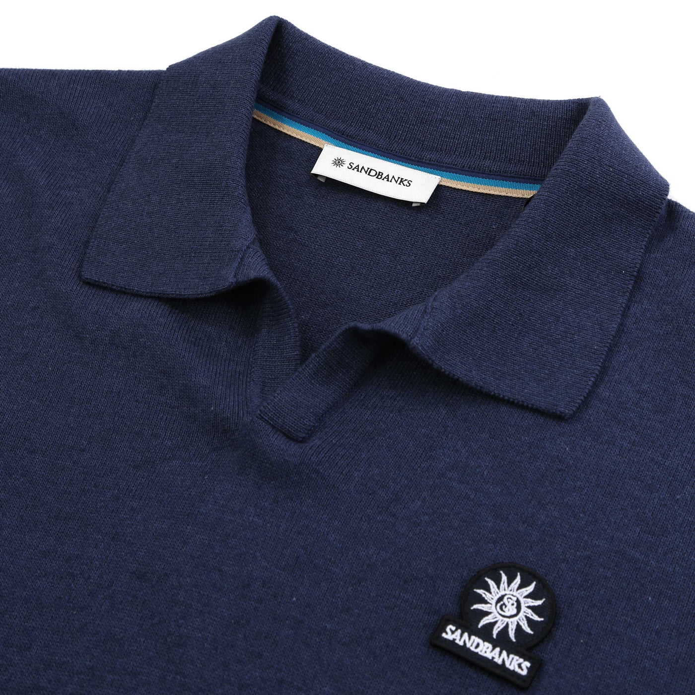 Sandbanks Knitted Revere Polo Shirt in Navy Placket