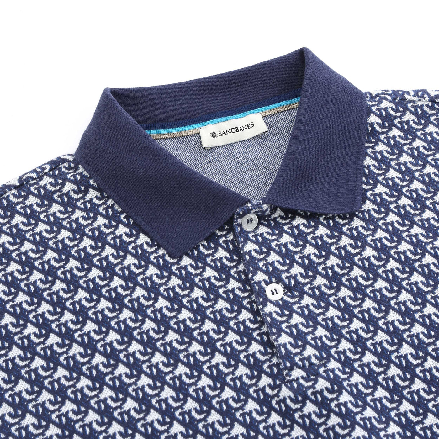 Sandbanks Monogram Knitted Polo Shirt in Navy Collar