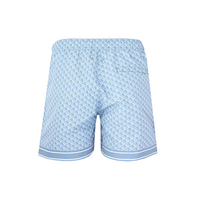 Sandbanks Monogram Swim Shorts in Dusty Blue Back