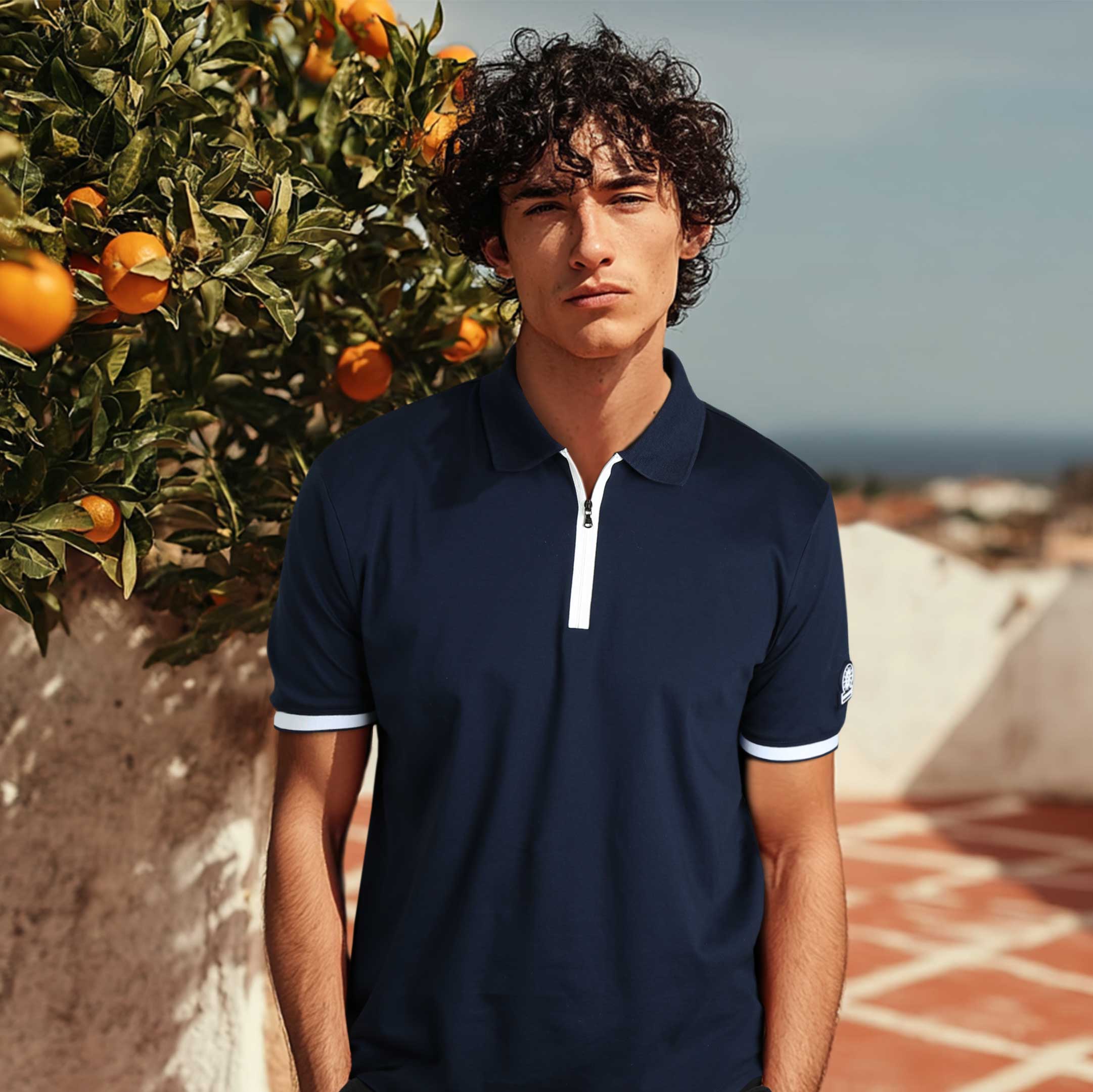 Sandbanks Silicone Zip Polo Shirt in Navy