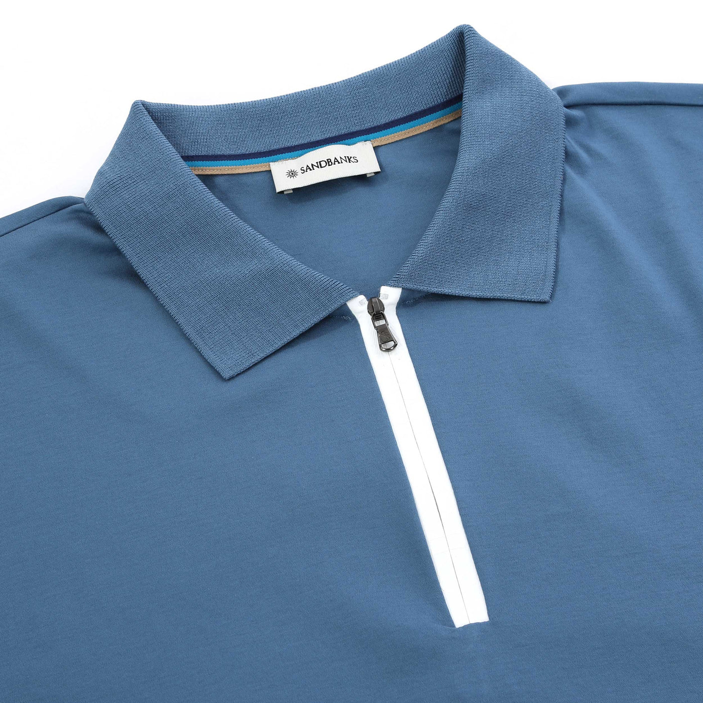 Sandbanks Silicone Zip Polo Shirt in Teal Placket