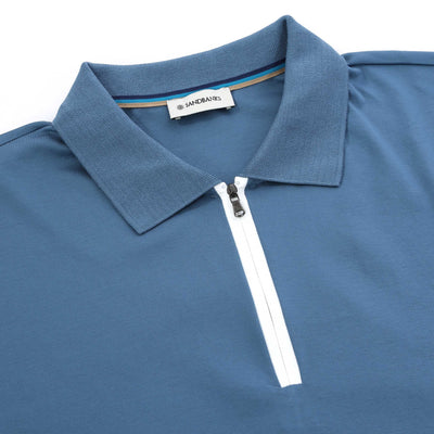 Sandbanks Silicone Zip Polo Shirt in Teal Placket