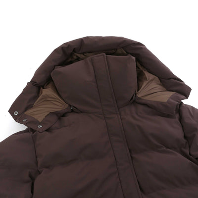 Sandbanks Haven Oversized Long Puffer Ladies Jacket in Brown Hood