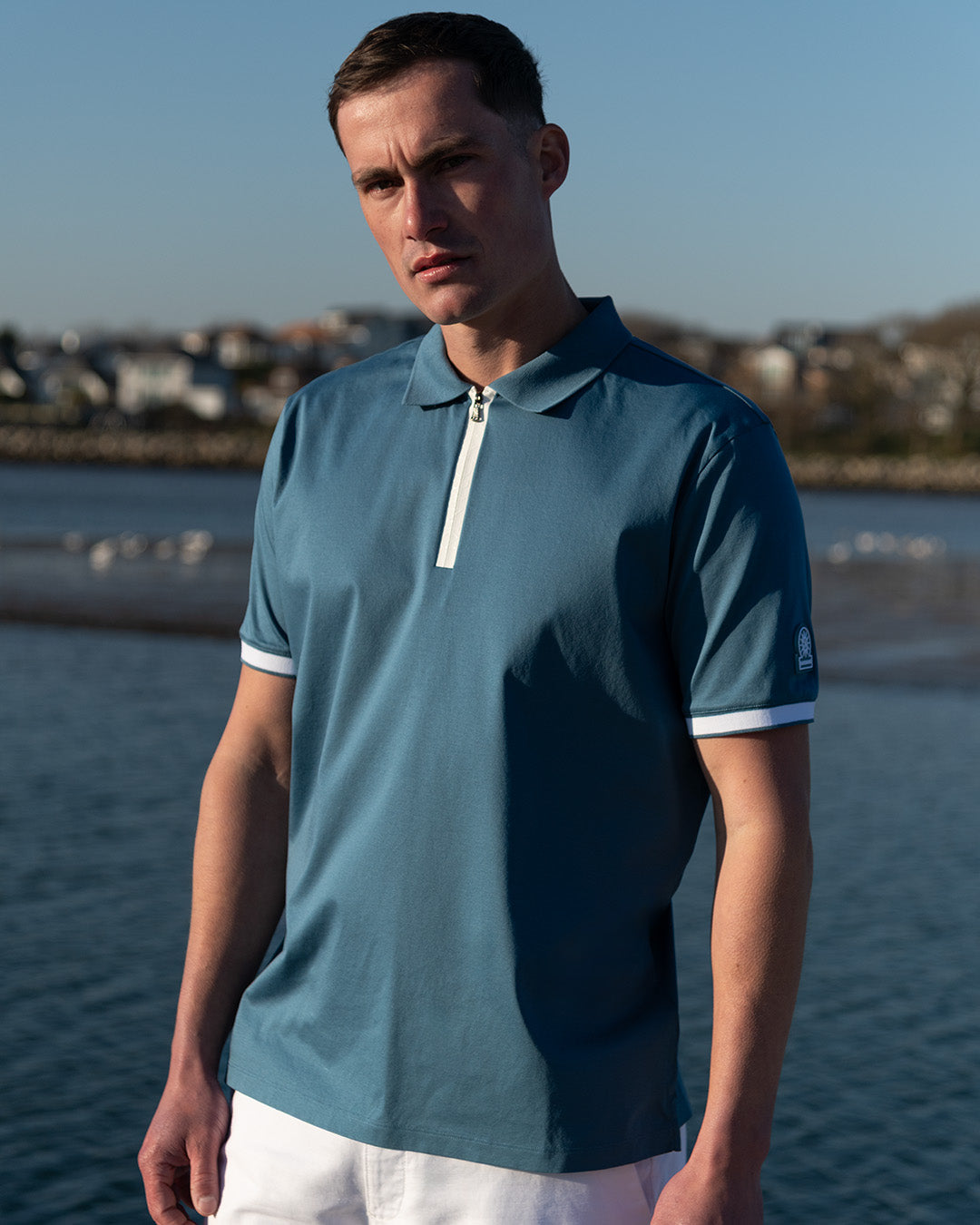 Sandbanks Silicone Zip Polo Shirt in Teal