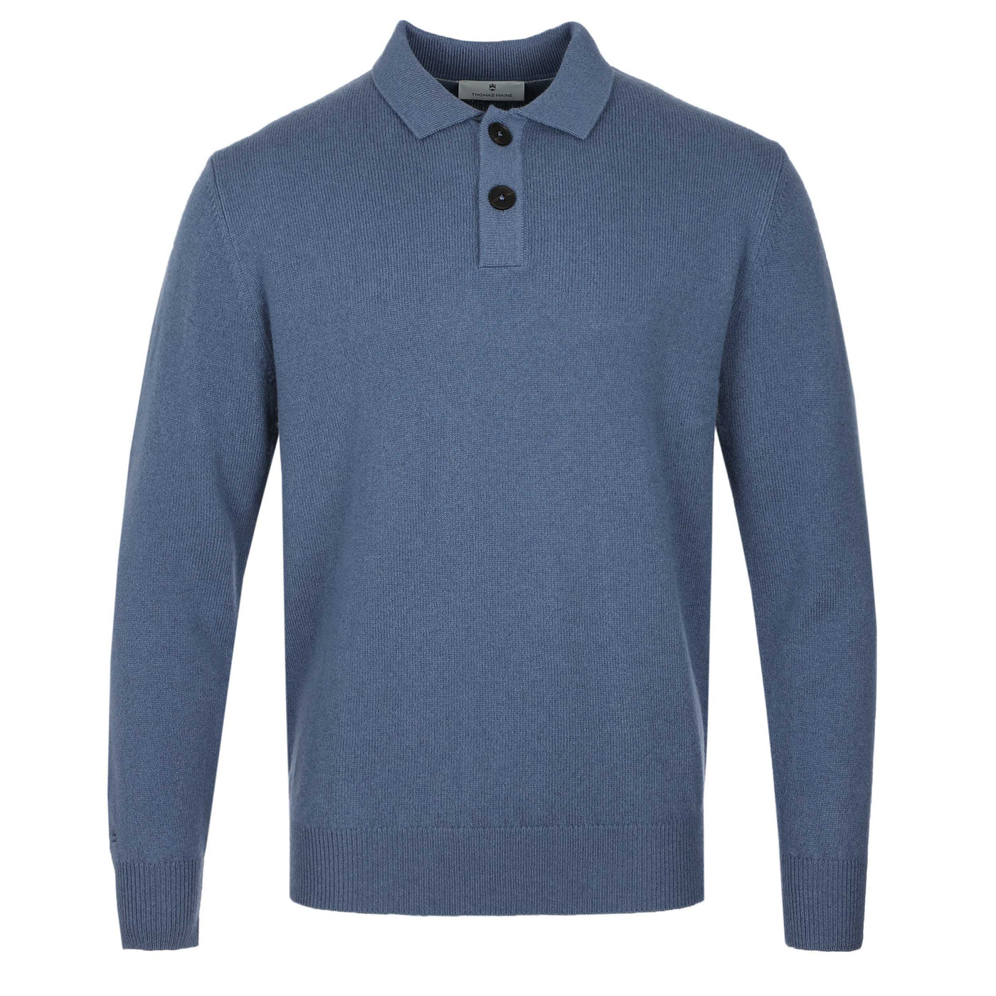 Thomas Maine 2 Button Lambs Wool Knit Polo in Blue