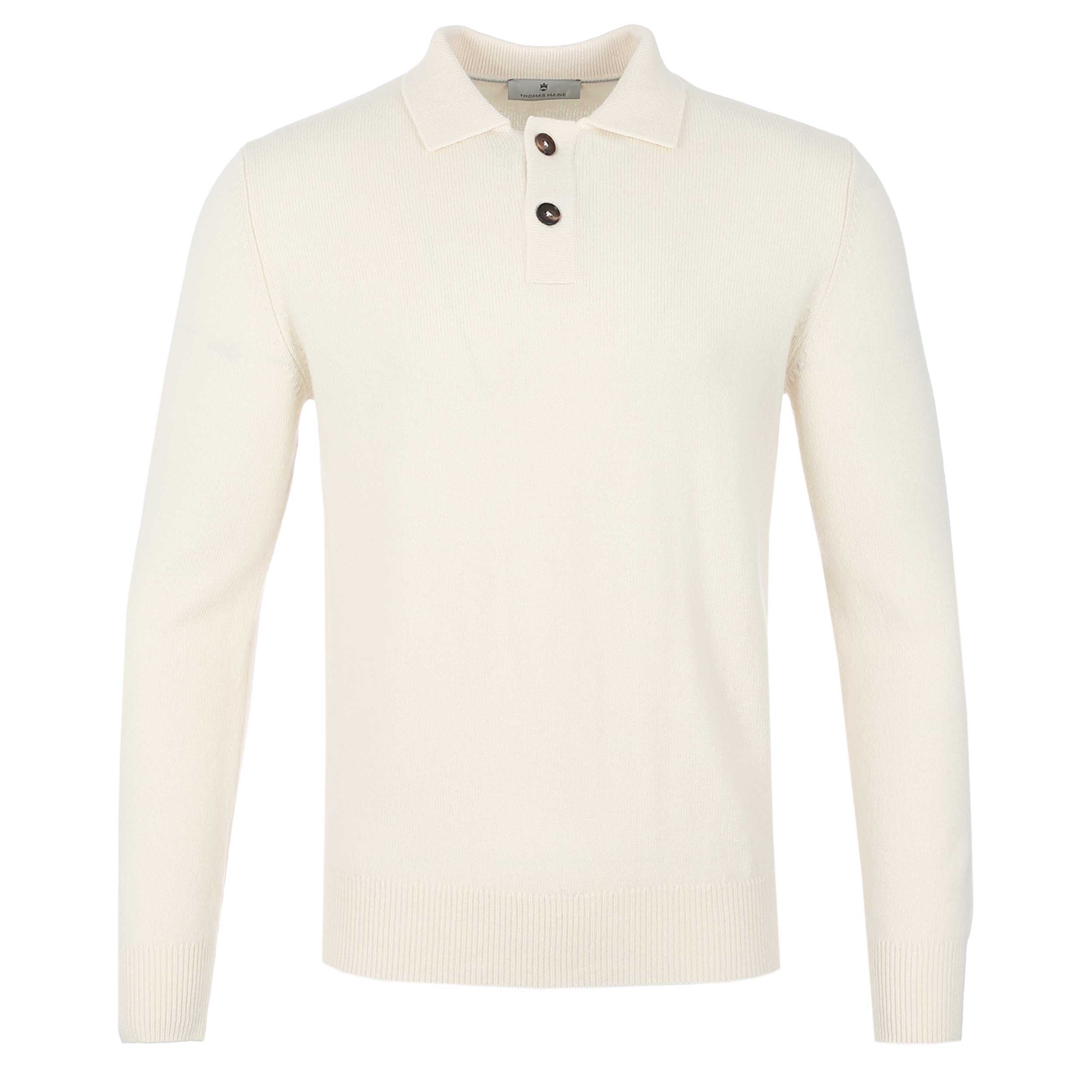 Thomas Maine 2 Button Lambs Wool Knit Polo in Cream